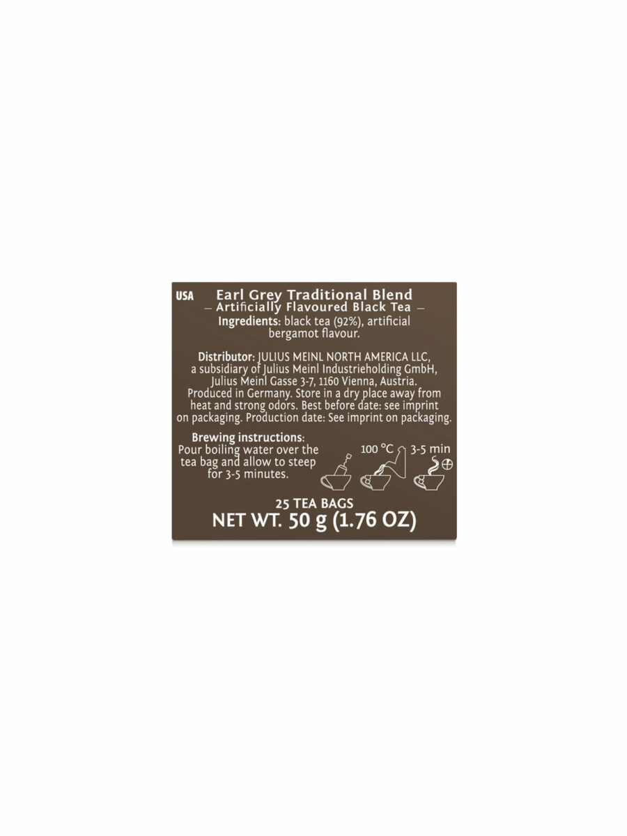 JULIUS MEINL Earl Grey Traditional Blend, 50g (Pack of 25 tea bags | Black Tea | Imported Tea Bags)