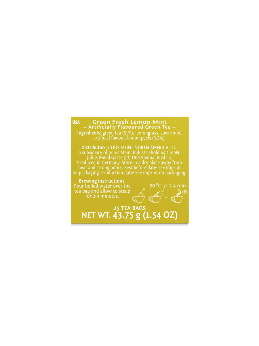 JULIUS MEINL Green Fresh Lemon Mint, 43.75g (Pack of 25 Tea Bags | Green Tea | Imported Tea Bags)