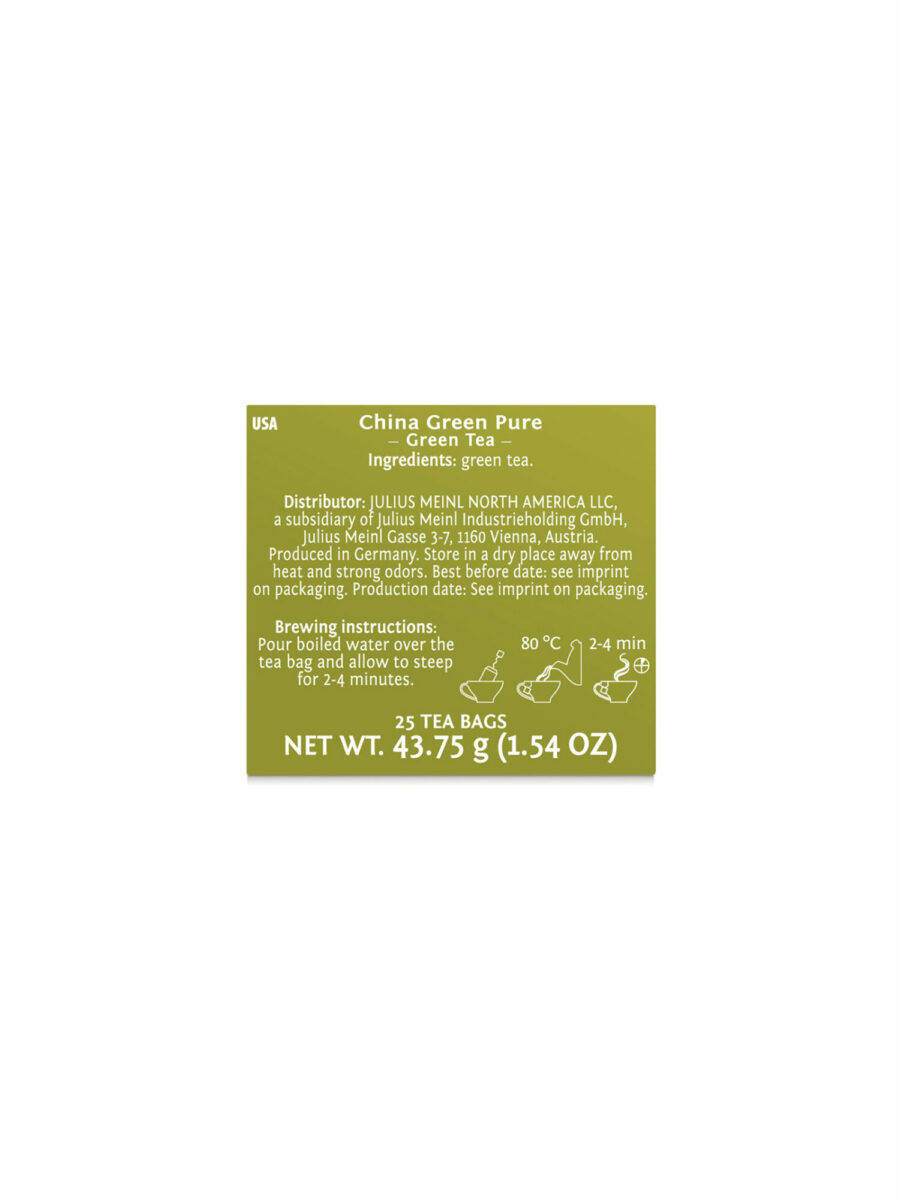 JULIUS MEINL China Green Pure, 43.75g (Pack of 25 Tea Bags | Green Tea | Imported Tea Bags)