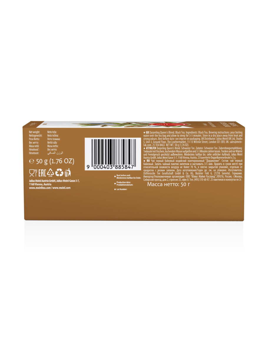 JULIUS MEINL Darjeeling Queens Blend, 50g (Pack of 25 Tea Bags | Black Tea | Imported Tea Bags)
