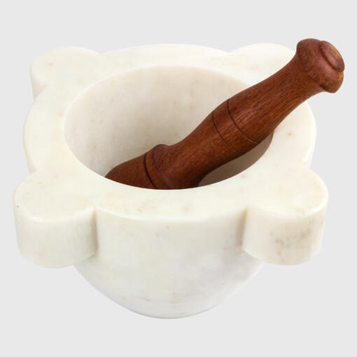 Urban Platter Handmade Italian Style White Marble Mortar with Beechwood Pestle Vintage Design (Width 5", Height 3")