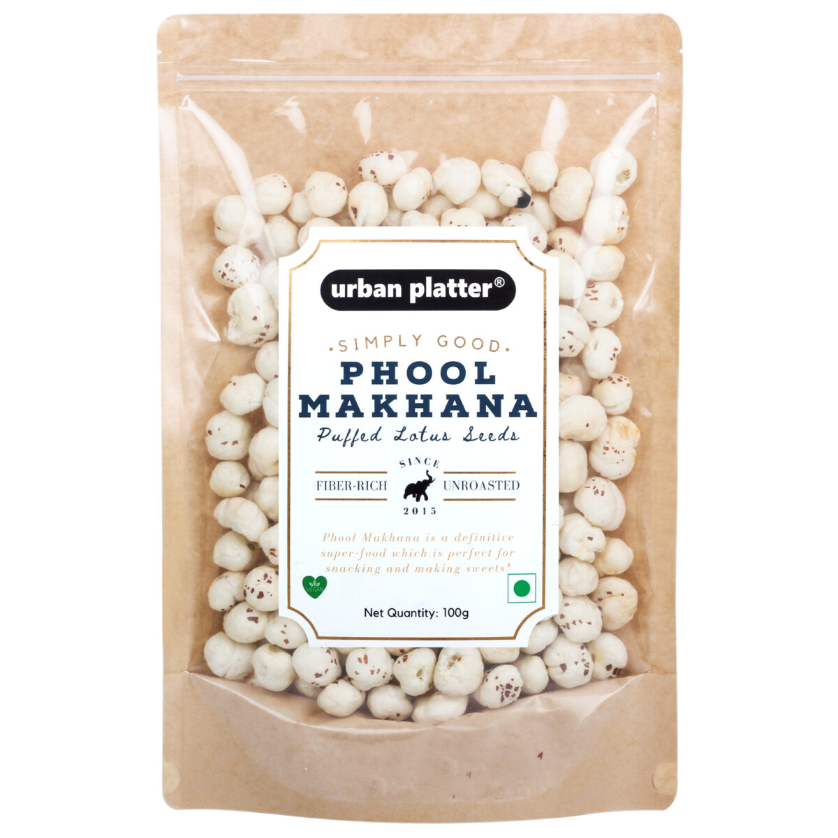Urban Platter Puffed Fox Nuts (Unroasted Makhana), 100g