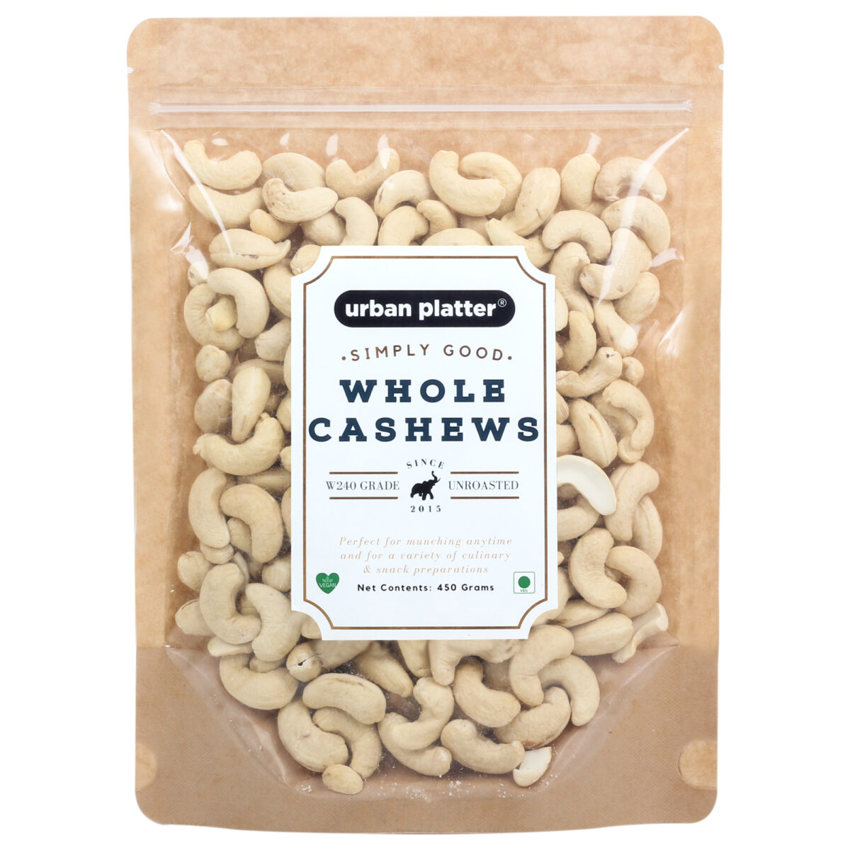 Urban Platter Bold Cashew Nuts (Grade: W240), 450g