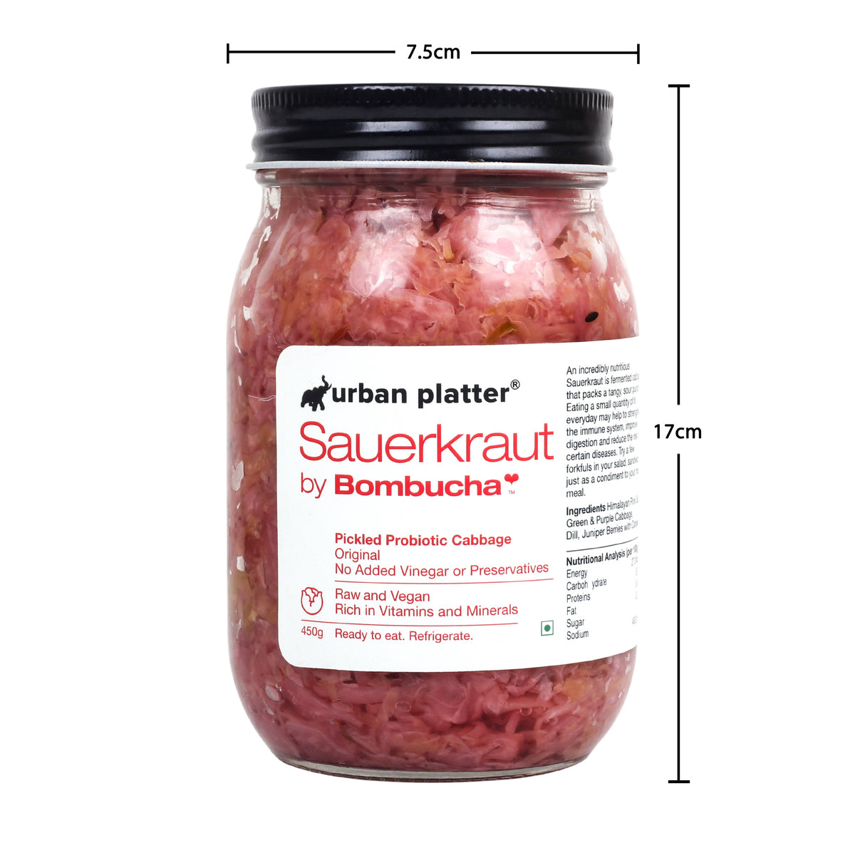 Urban Platter Sauerkraut Original Pickled Probiotic Cabbage, 450g (Raw, Organic | Powered by Bombucha)