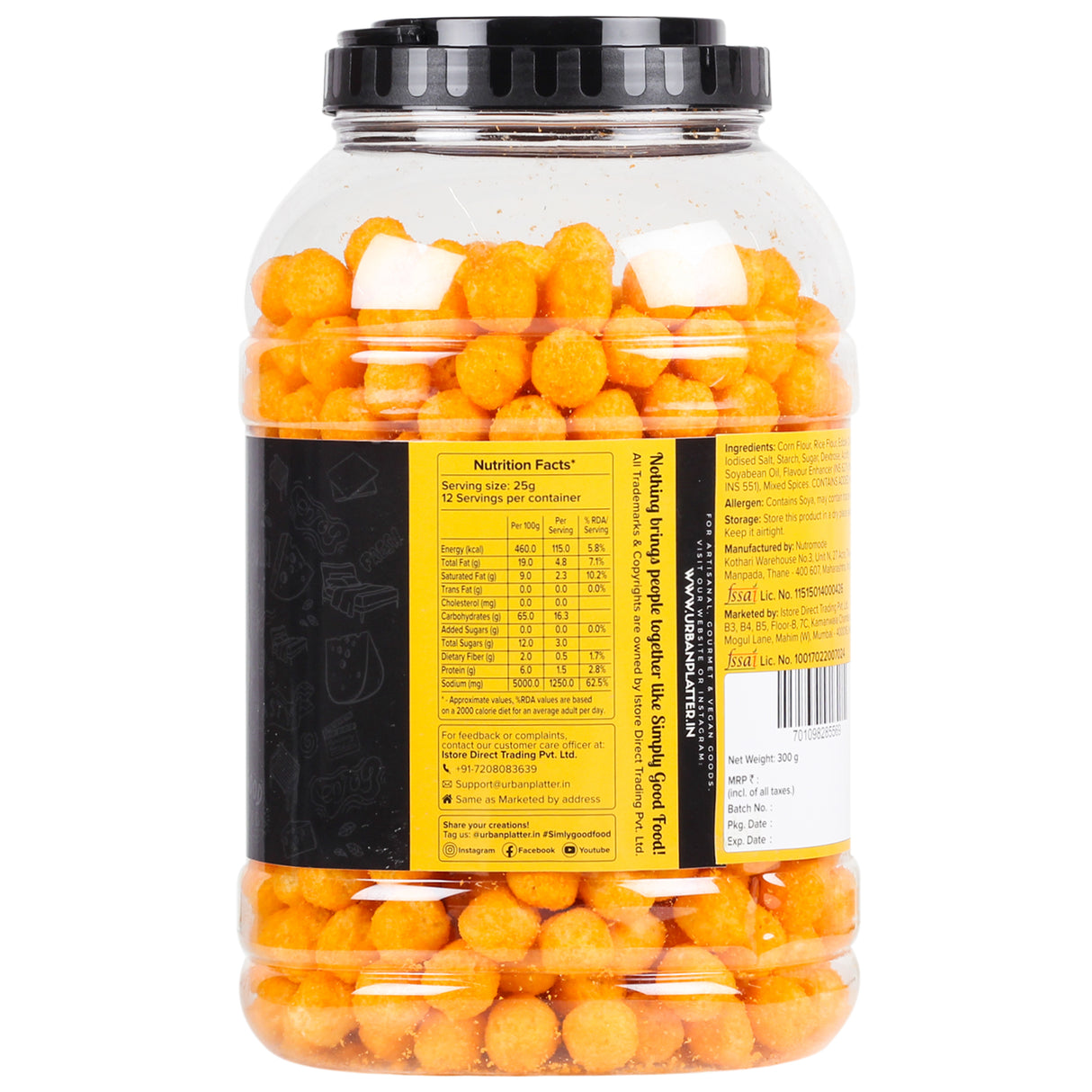 Urban Platter Cheese Balls, 300g (Cheddar Flavour, Plant-based Snack, Party Pack)
