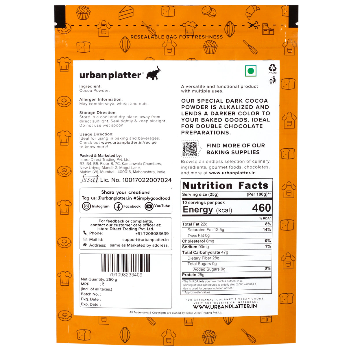 Urban Platter Special Dark Cocoa Powder 250g