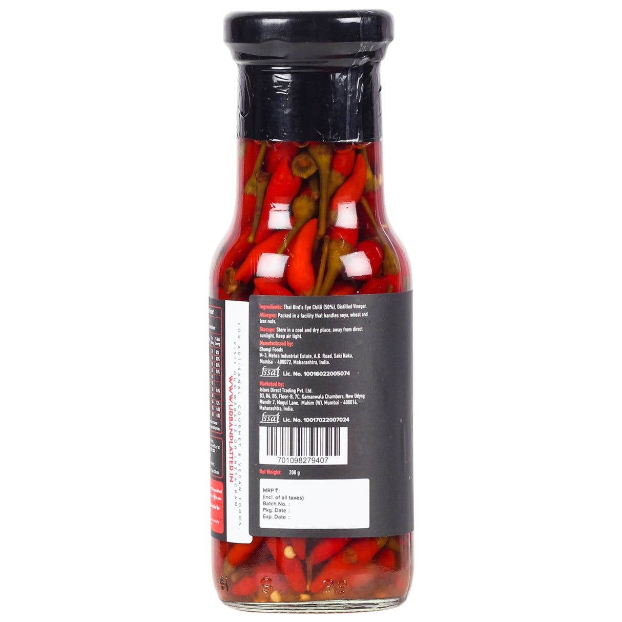 Extra Spicy Thai Bird's Eye Chilli in Vinegar, 200g