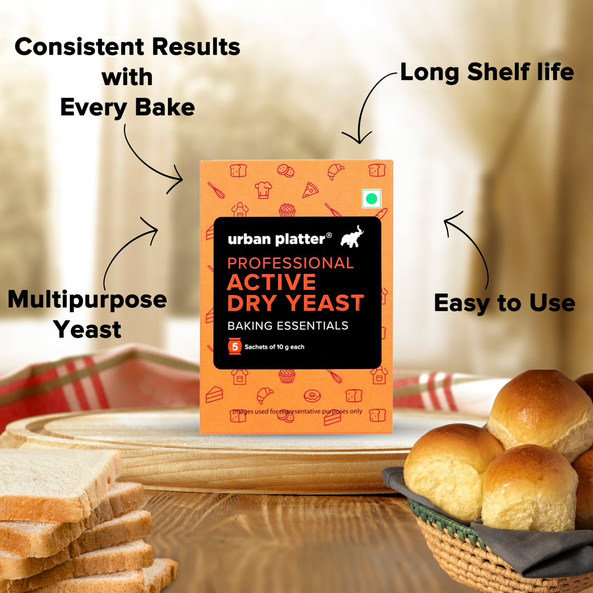Urban Platter Bakers Active Dry Yeast, 50g (5 Sachets of 10g each)