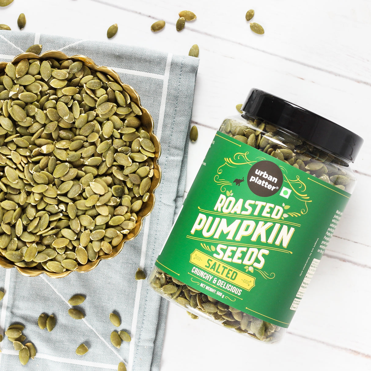 Urban Platter Roasted Pumpkin Seeds, 500g (Pepitas, Naturally Rich in Protein & Healthy Fats, Snack, Sprinkle & Bake)