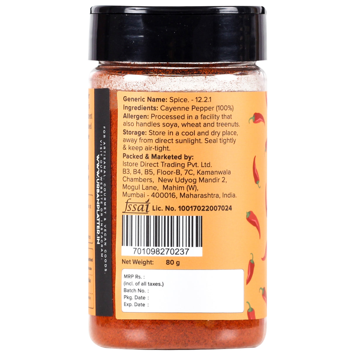Urban Platter Cayenne Pepper Powder, 80g (Bold, Fiery Heat | Essential Culinary Spice | Known to Support Heart Health & Metabolism)