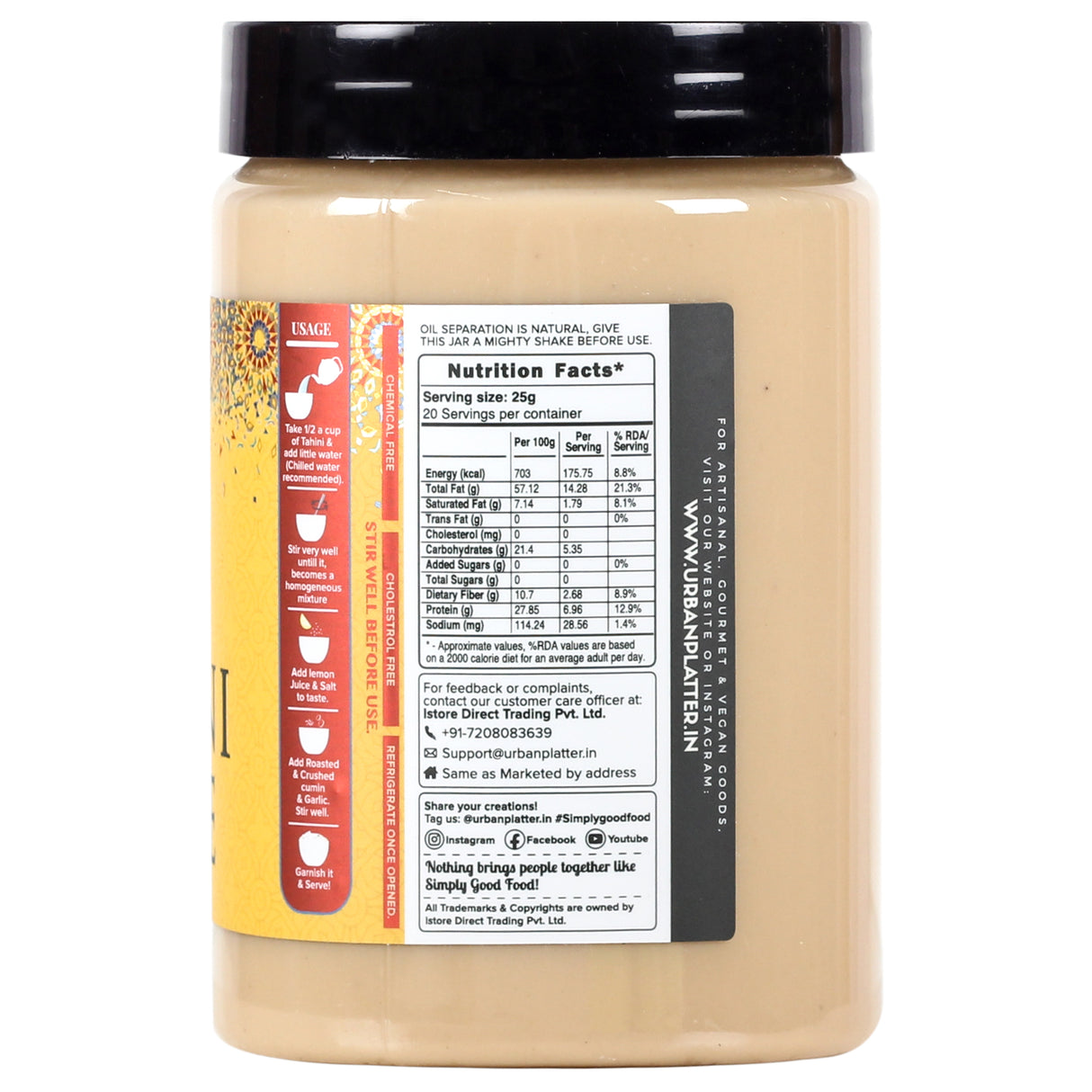 Urban Platter Tahini Paste, 500g (Smooth & Creamy White Sesame Tahina | Ideal for Hummus & Shawarma Sauce)
