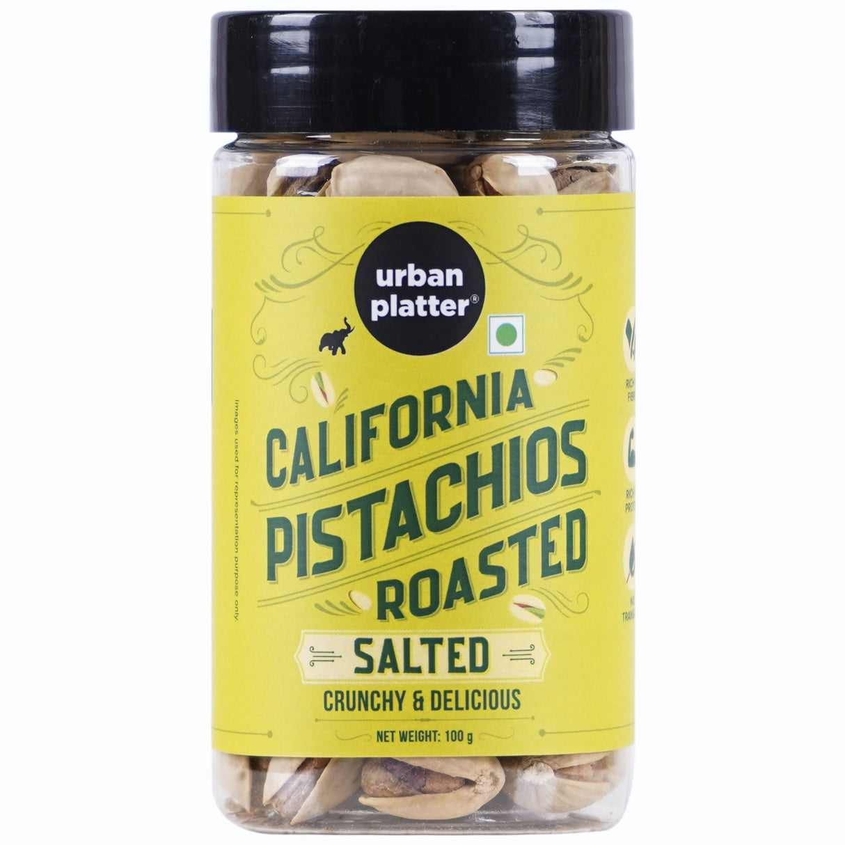 Urban Platter Roasted Salted California Pistachios, 100g [Lightly Salted | Premium California Pistachios In Shell | Rich in Fibre | Rich in Protein | Add to Fruit Salads, Oatmea...