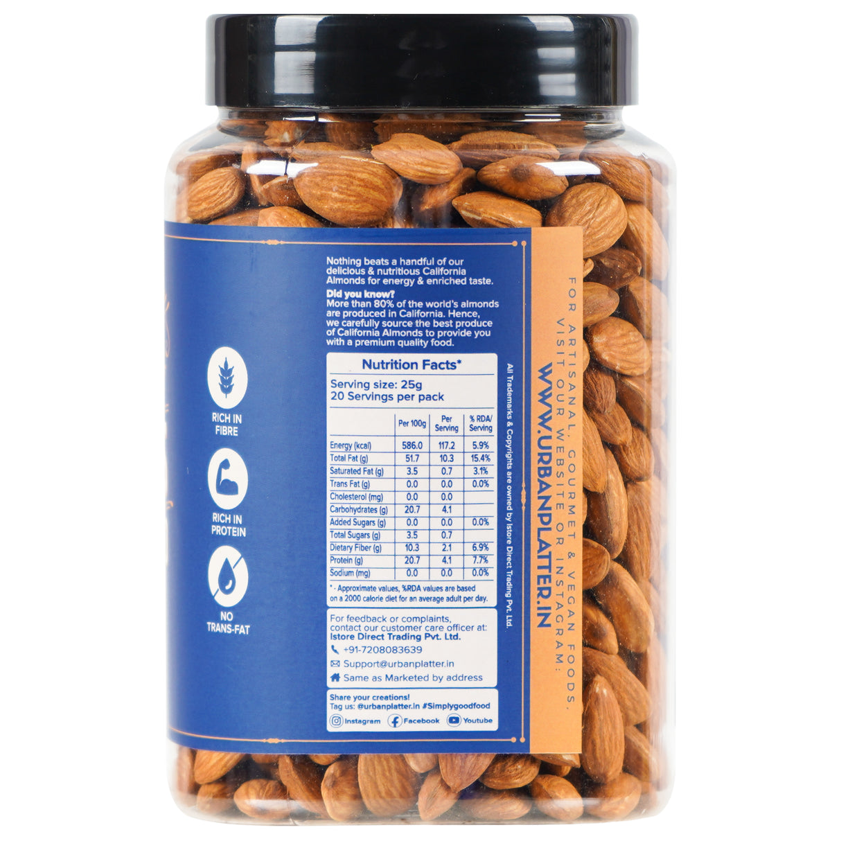 Urban Platter Raw California Almonds, 500g (Rich in Fibre | Rich in Protein)