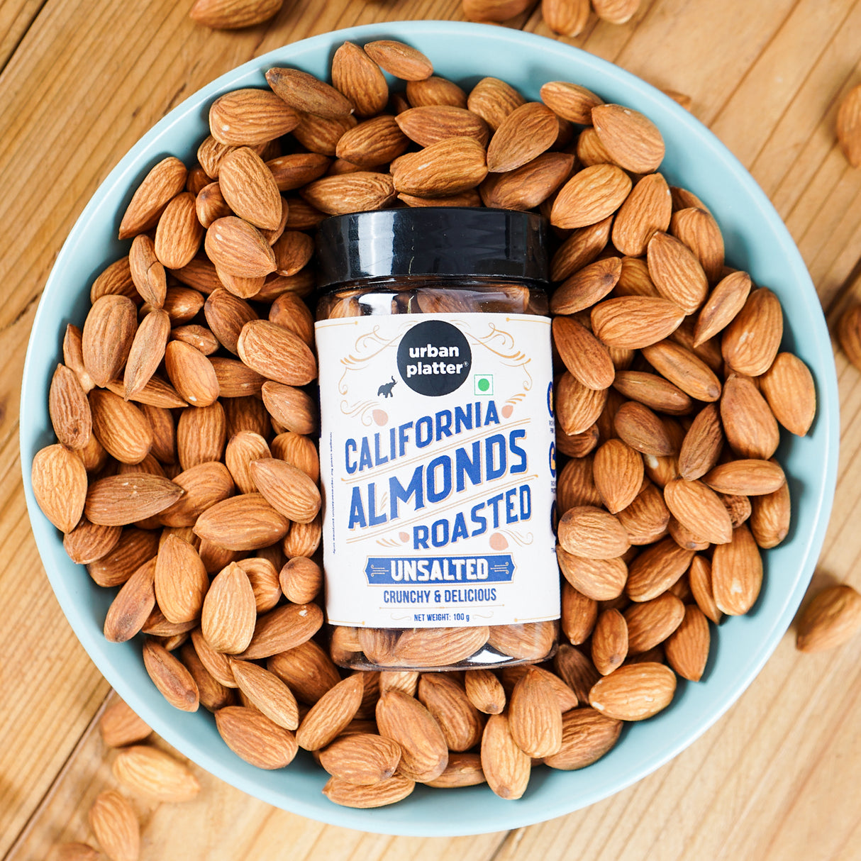 Urban Platter Roasted Unsalted California Almonds, 100g (Premium California Almonds , Rich in Fiber & Protein , Add to Fruit Salads , Oatmeal , Mueslis , Trail Mixes , Desserts , Ice creams, Baked Goods, Travel-friendly pack)
