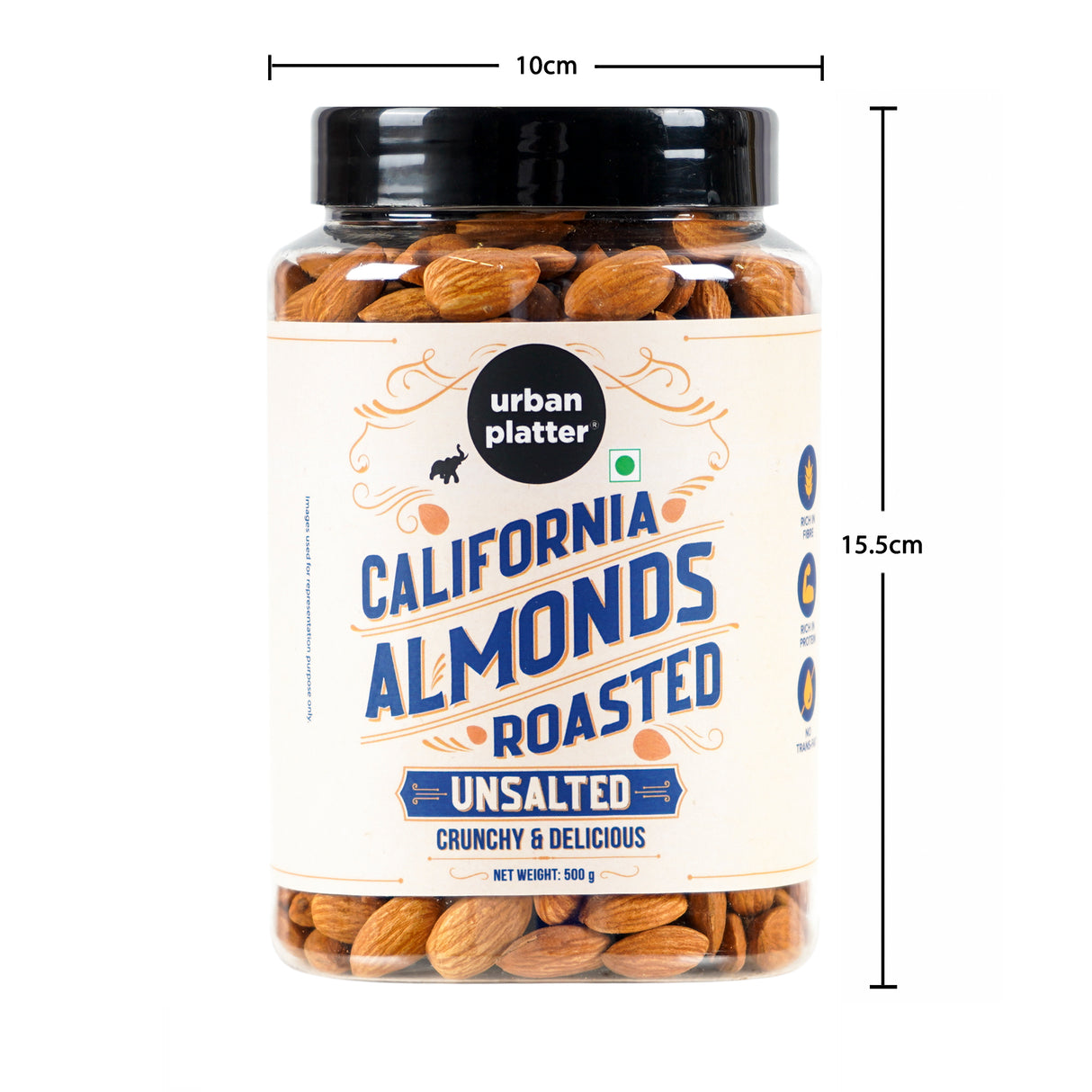 Urban Platter Roasted Unsalted California Almonds, 500g (Healthy Snack, Perfectly Roasted Almonds, Grade A, Badam)