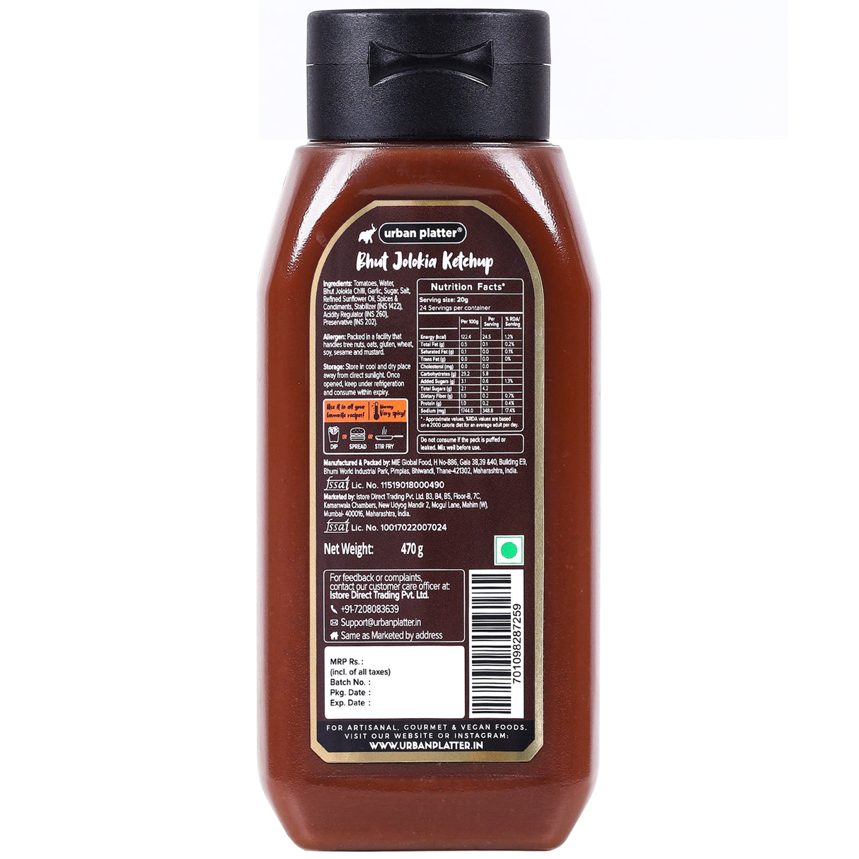 Urban Platter Bhut Jolokia Ketchup, 470 grams (Extremely Hot | Enjoy with Fries, Burgers and Appetizers | Ghost Pepper Hot Ketchup)