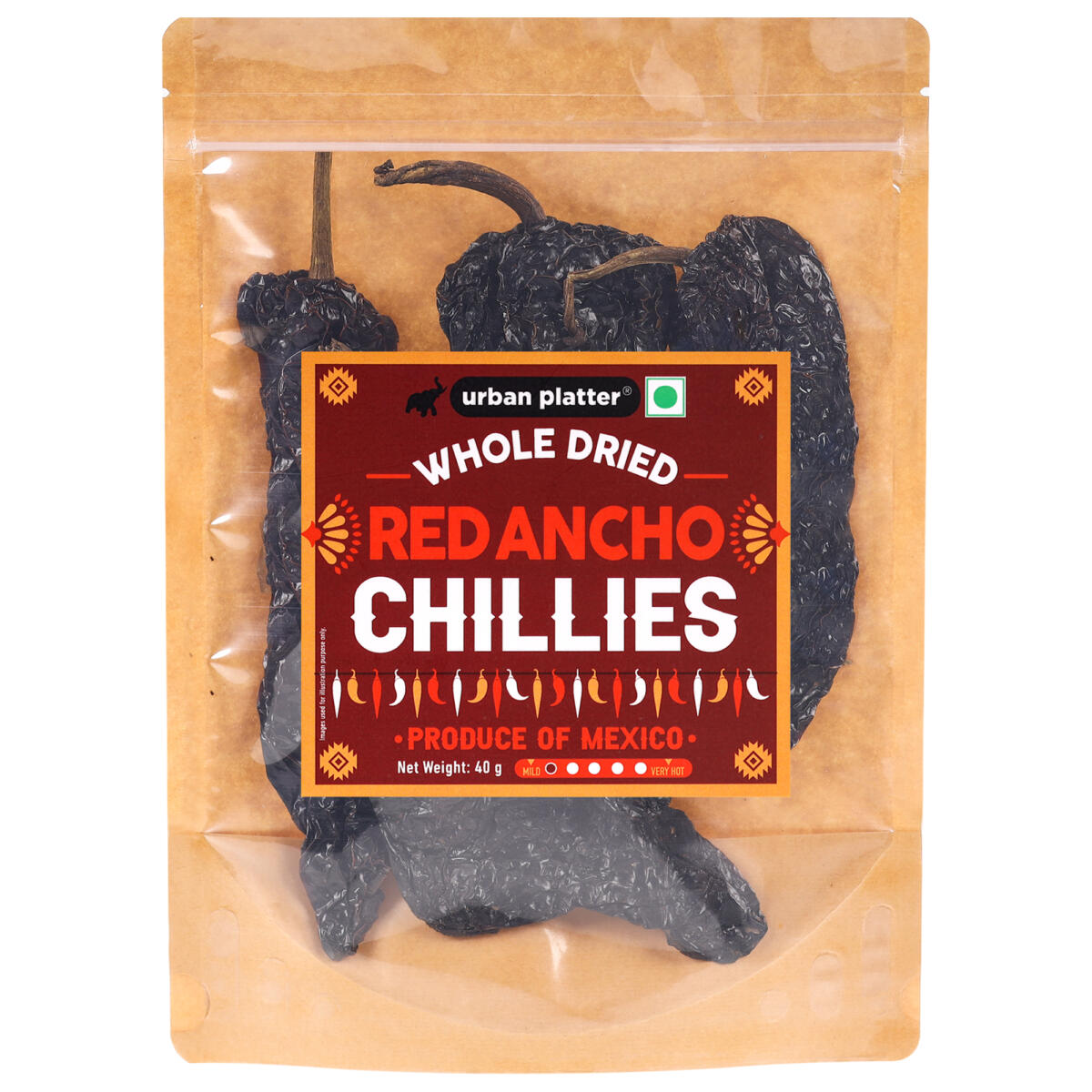 Urban Platter Whole Dried Red Ancho Chillies, 40g (Mexican Chilli, Medium Spicy, Sweet & Smoky Flavour, Use in sauces, marinades, as a condiment)