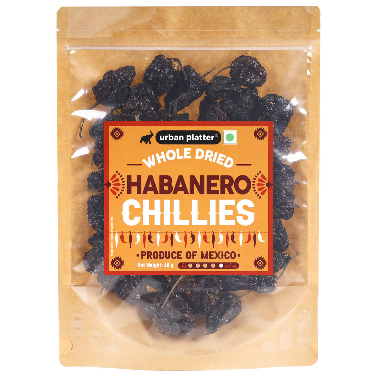 Urban Platter Whole Dried Habanero Chillies, 40g (Mexican Chilli, High Heat, Tropical fruity flavour with a subtle smokiness, Use in sauces, marinades, as a condiment)