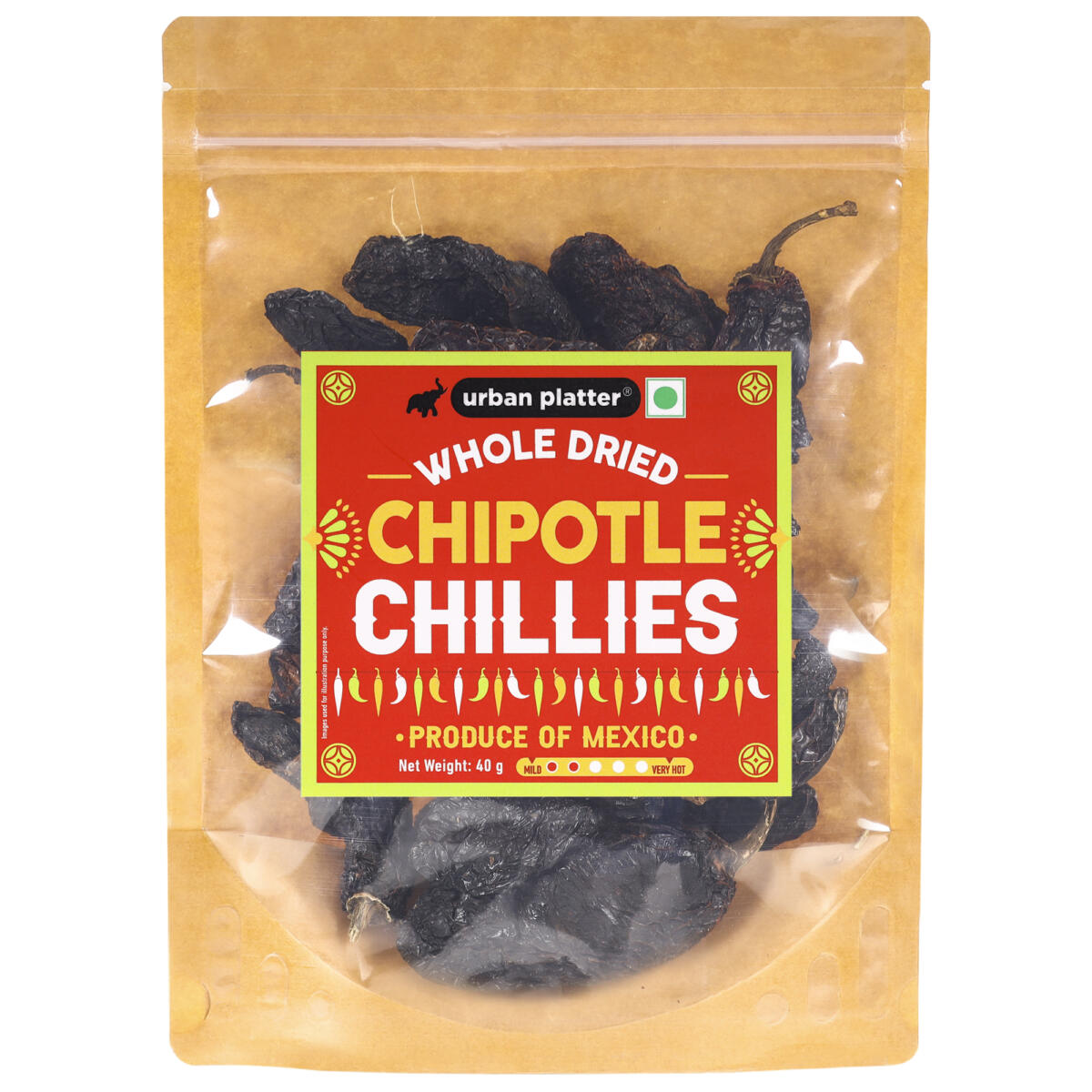 Urban Platter Whole Dried Chipotle Chillies, 40g (Mexican Chilli, Medium Spicy, Smoky and mildly sweet flavour, Use in sauces, marinades, as a condiment)