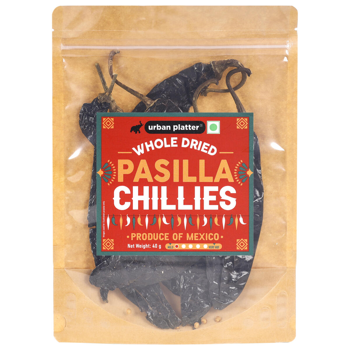 Urban Platter Whole Dried Pasilla Chillies, 40g (Mexican Chilli, Medium Spicy, Earthy, Sweet & Berry taste, Use in sauces, marinades, as a condiemnt)