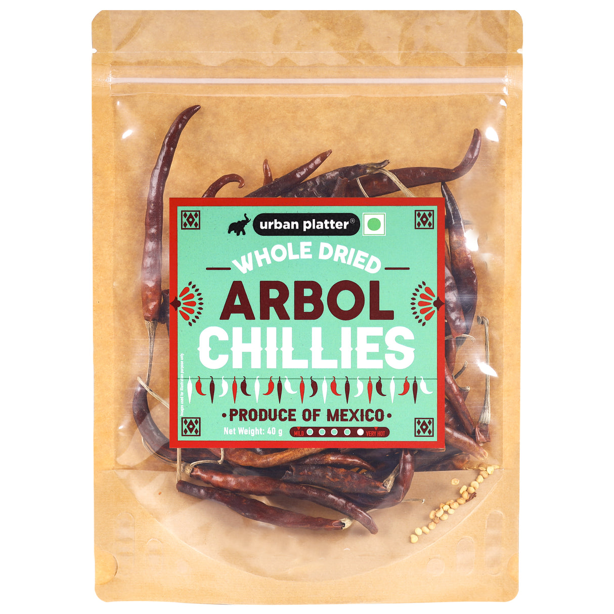 Urban Platter Whole Dried Arbol Chillies, 40g (Mexican Chilli, High Heat, Sweet & Smoky Flavour, Use in sauces, marinades, as a condiment)