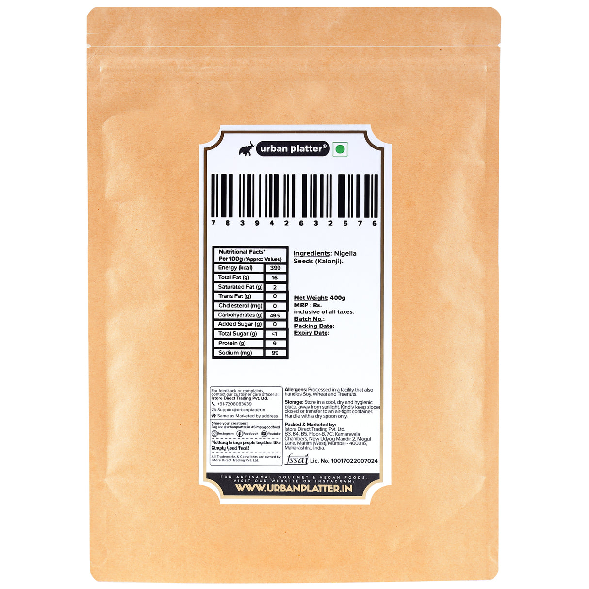 Urban Platter Nigella Seeds Kalonji, 400 g