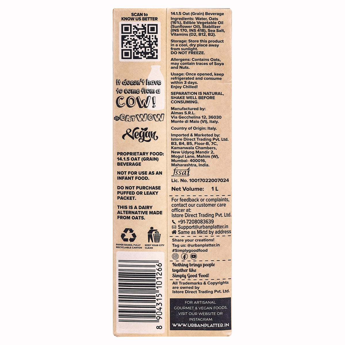 OatWOW! Classic Oat Beverage, 1L (Pack of 3, Plant-Based Milk Alternative | Dairy-Free & Lactose-Free | No Added Sugar | For Coffee, Chai, Smoothies & Sweets)