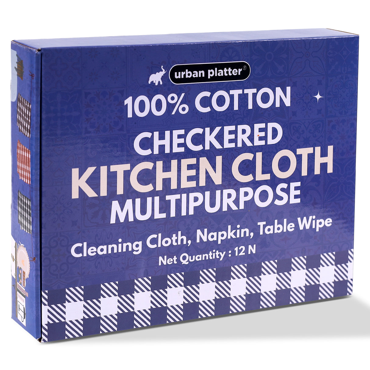 Urban Platter Multi-Purpose Cotton Checks Kitchen Cleaning Cloth, Napkin, Table Wipe - 15x15 Inch, (Pack of 12)