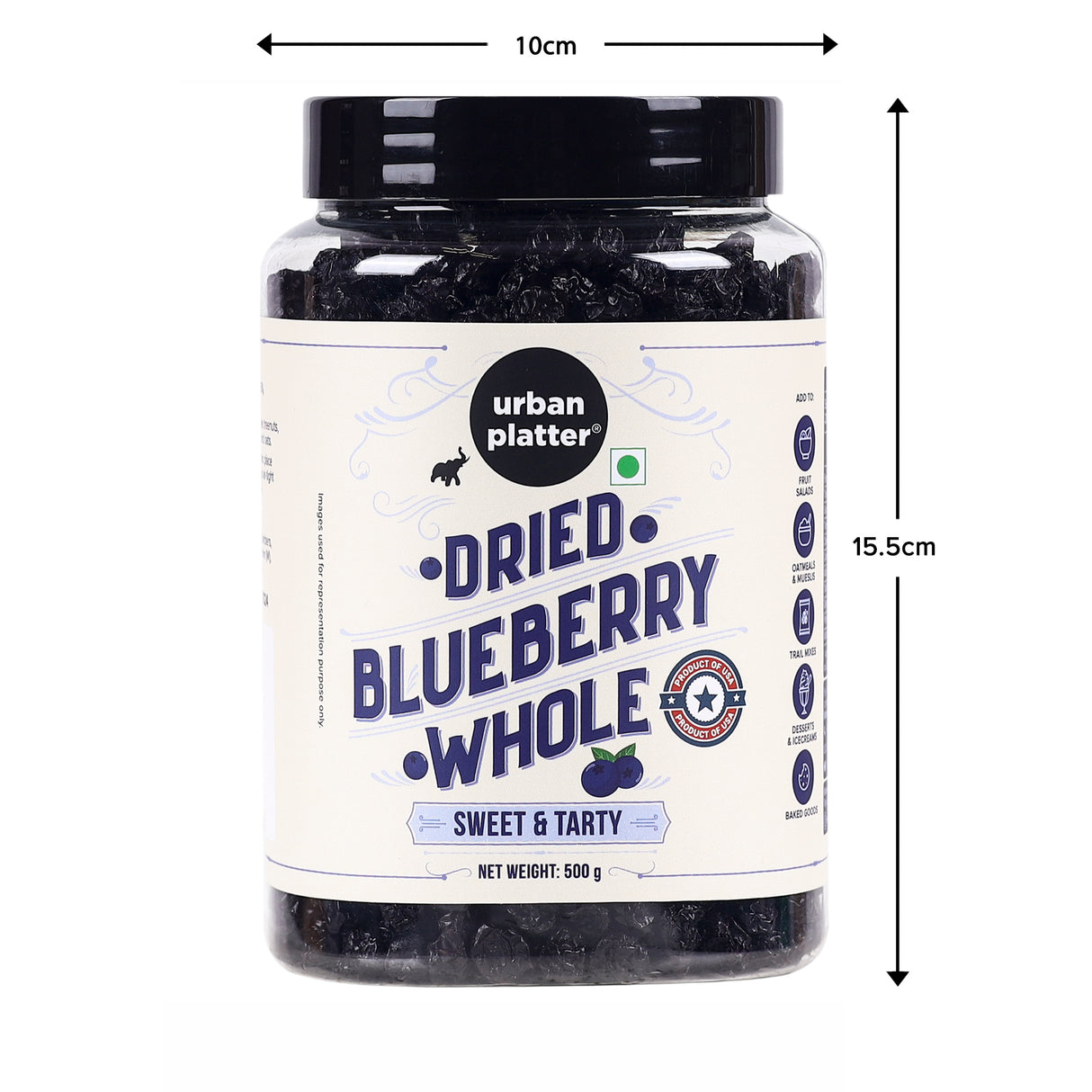 Urban Platter Dried Blueberries, 500g (Sweet & Mildly Tart | Garnish or Add to Fruit Salads, Oatmeals, Mueslis, Trail Mixes, Ice creams, Baked Goods | Product of USA)