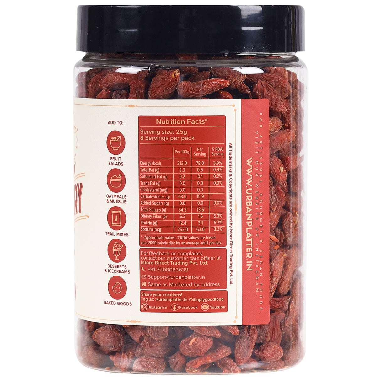 Urban Platter Goji Berries, (Antioxidant-Rich Superfood | Naturally Sweet & Chewy | Great for Snacking, Smoothies & Baking)