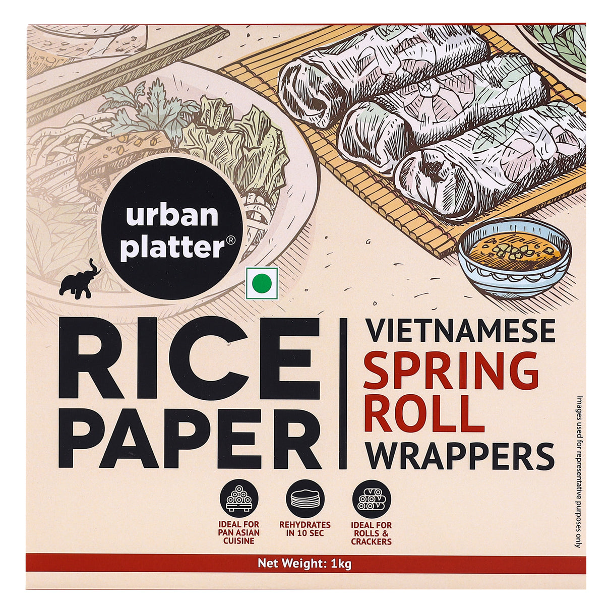 Urban Platter Large Rice Paper Sheets, 1kg (Vietnamese Spring Roll Wrappers Pan Asian Cuisine, Ideal for rolls and Crackers)