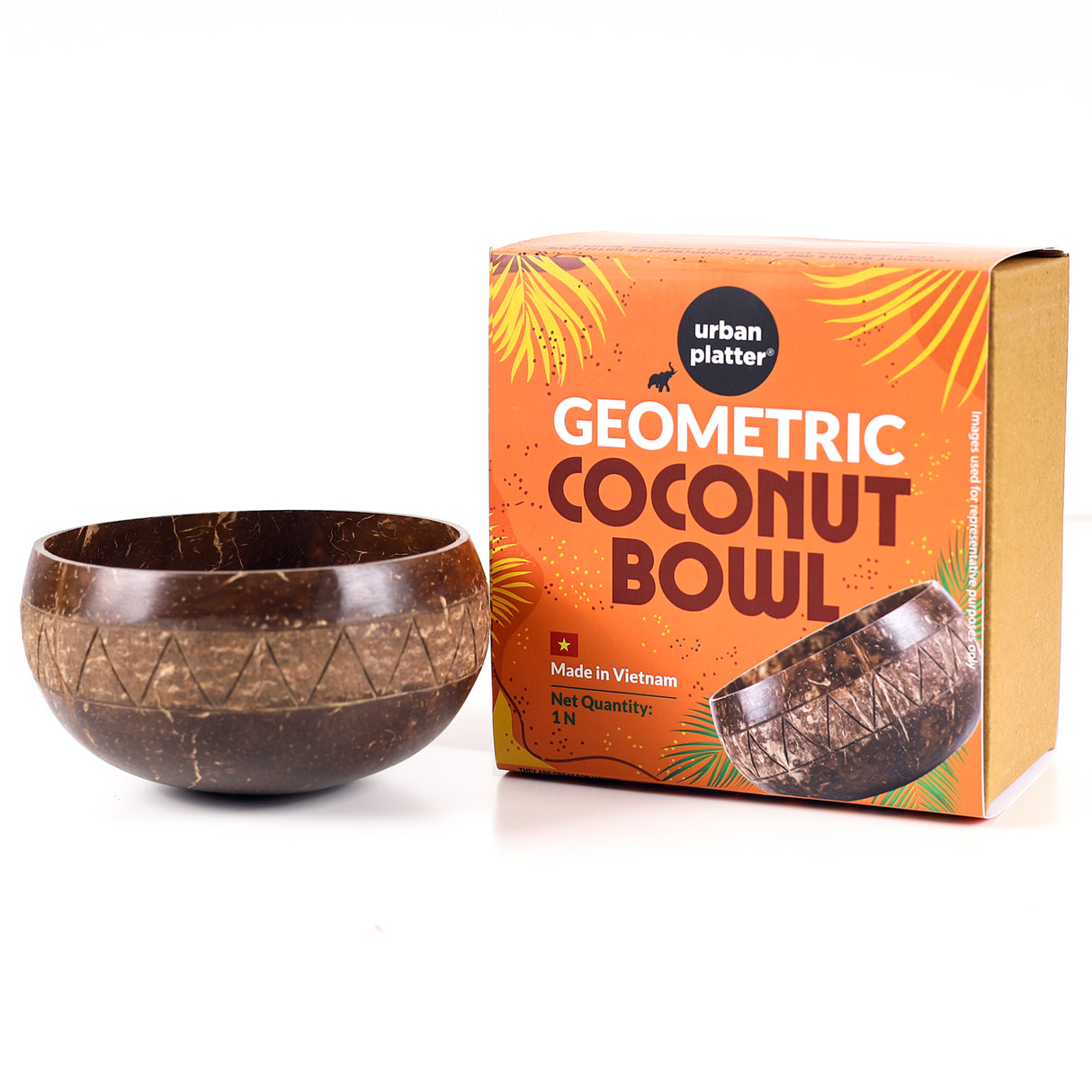 Urban Platter Geometric Coconut Bowl, 1 Unit (Made in Vietnam | Light Weight | Jumbo Size | Eco-friendly)