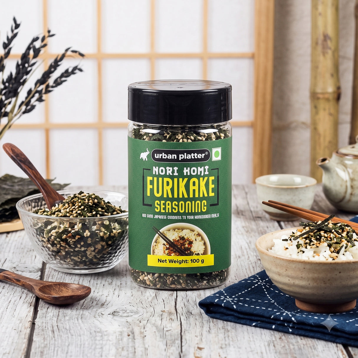 Nori Komi Furikake Seasoning, 100g (Japanese Style, Made with Ao Nori, Sesame Seeds, Pink Salt, Season rice balls, sprinkle on Japanese Appetizers and more)