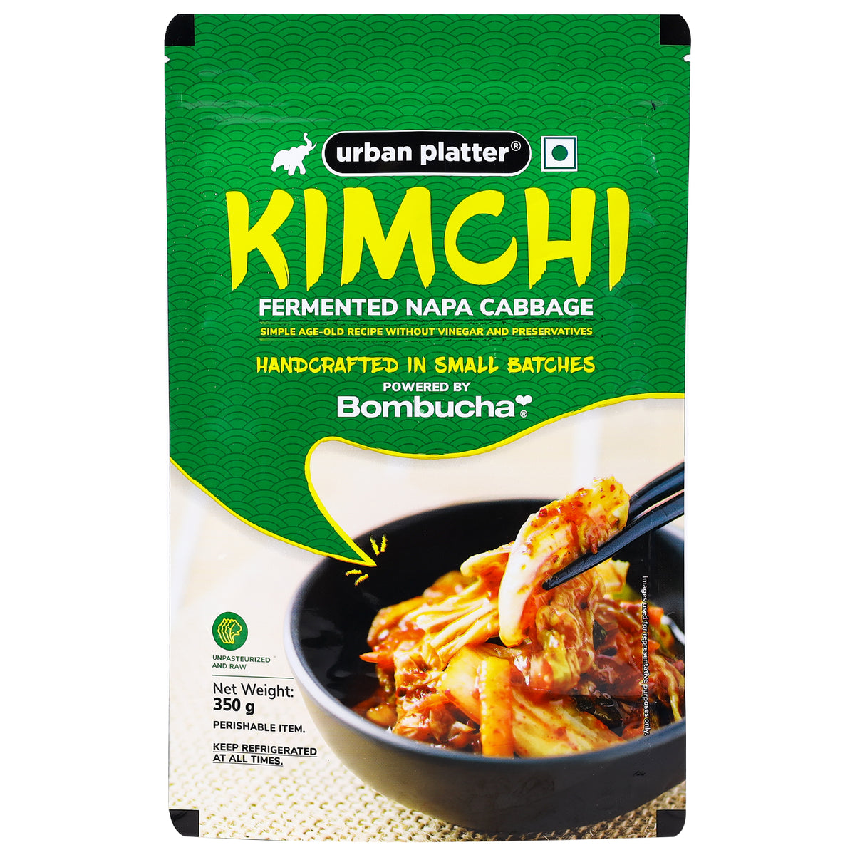 Korean Style Kimchi Fermented Nappa Cabbage, 350g (Raw,Powered by Bombucha)