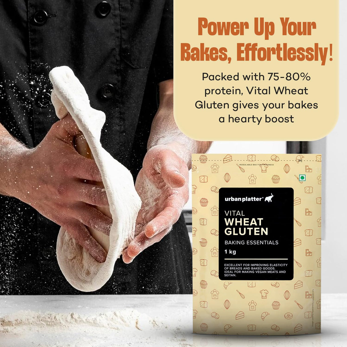 Urban Platter Vital Wheat Gluten, 500g (High-Protein Baking Essential | Key Ingredient for Seitan | Adds Elasticity & Structure | Ideal for Breads)