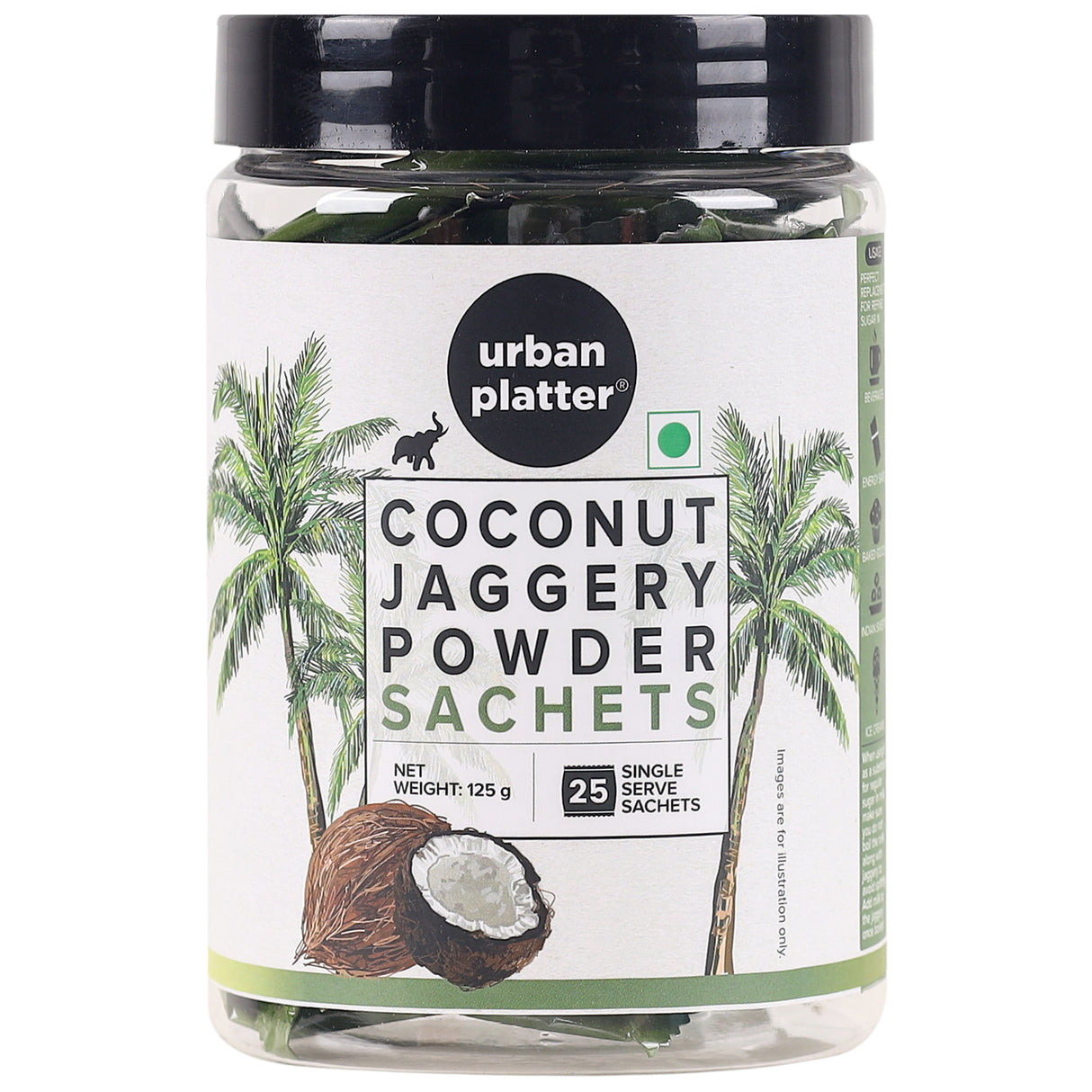 Urban Platter Coconut Sugar Sachets, 125g / 25 x 5g Sachets (Natural Sweetener | Low Glycemic Index | Ideal for Tea, Coffee & On-the-Go Use)