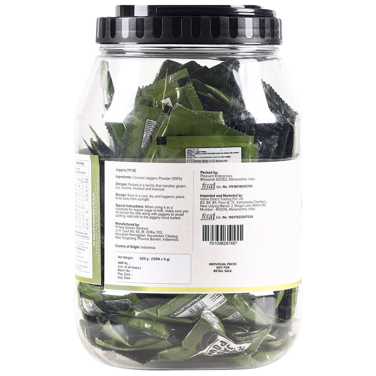 Urban Platter Coconut Sugar Sachets, 625g / 125 x 5g Sachets (Value Pack, Natural Sweetener, Low GI)