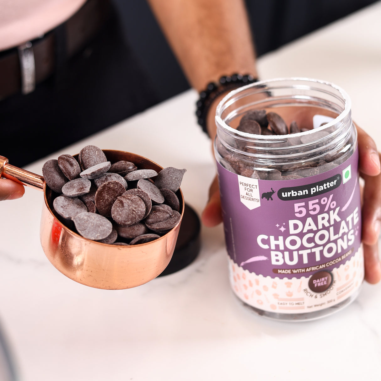 Urban Platter All Natural, Dairy-Free and 55% Cocoa Dark Chocolate Buttons, 300g