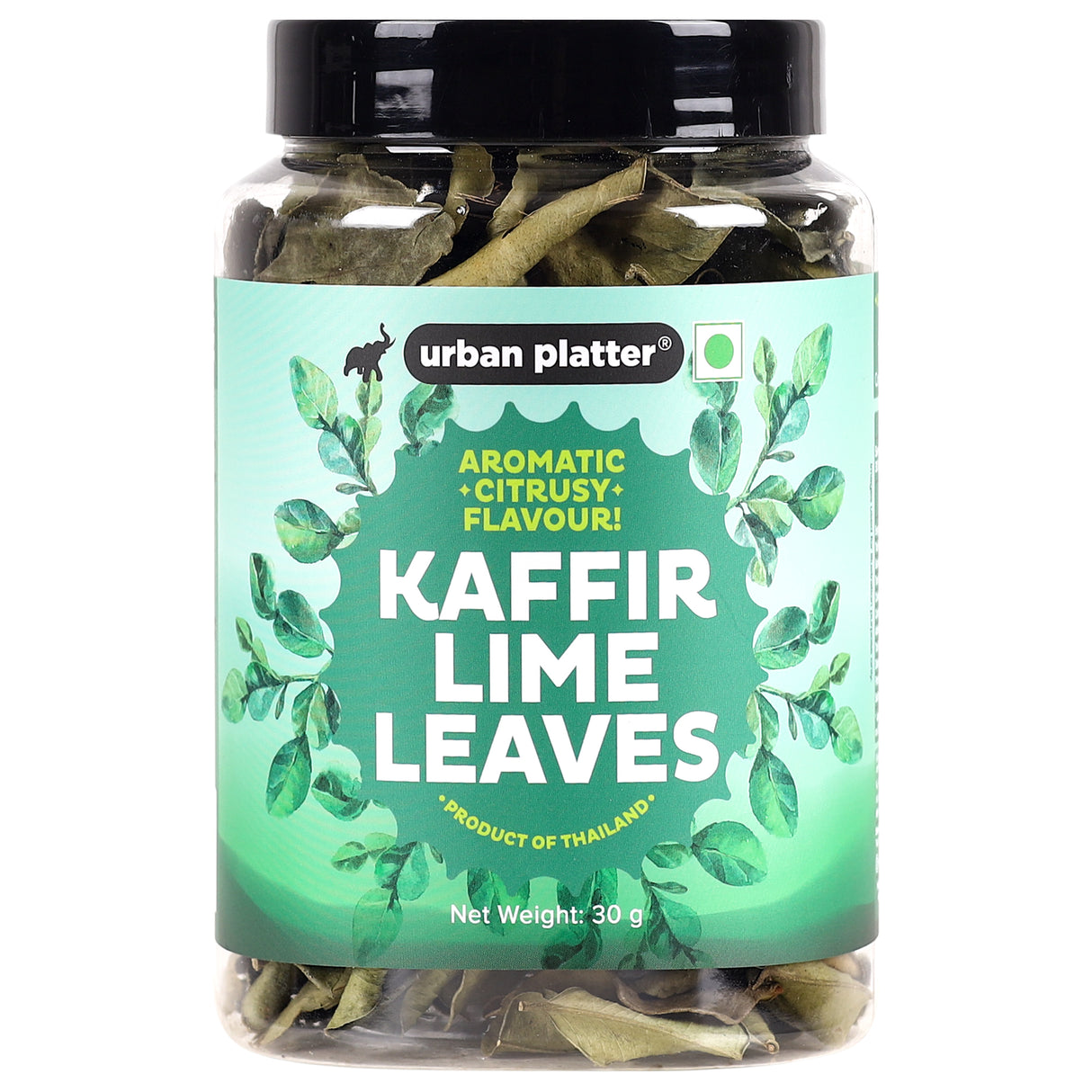 Urban Platter Dried Kaffir Lime Leaves, 30g (All Natural, Premium Quality, Aromatic) - front pack