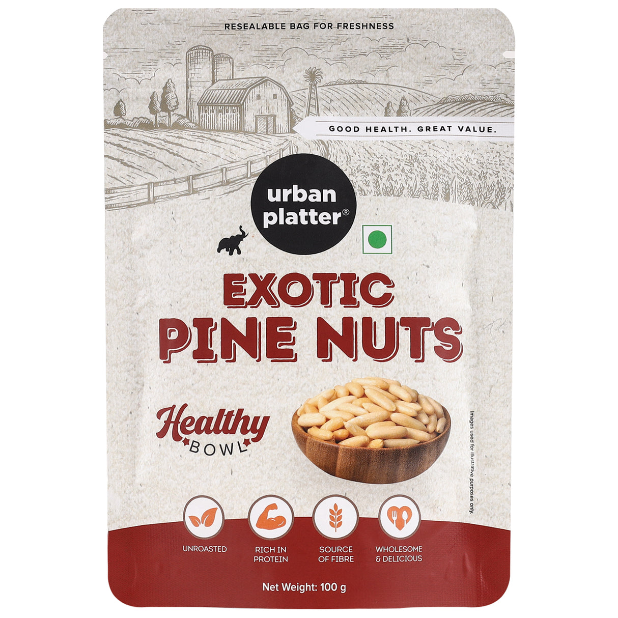 Urban Platter Lebanon Pine Nuts (Chilgoza), (Rich in Protein & Fiber, Add to Hummus & Salads, Stored in Refrigeration for Long Lasting Freshness)