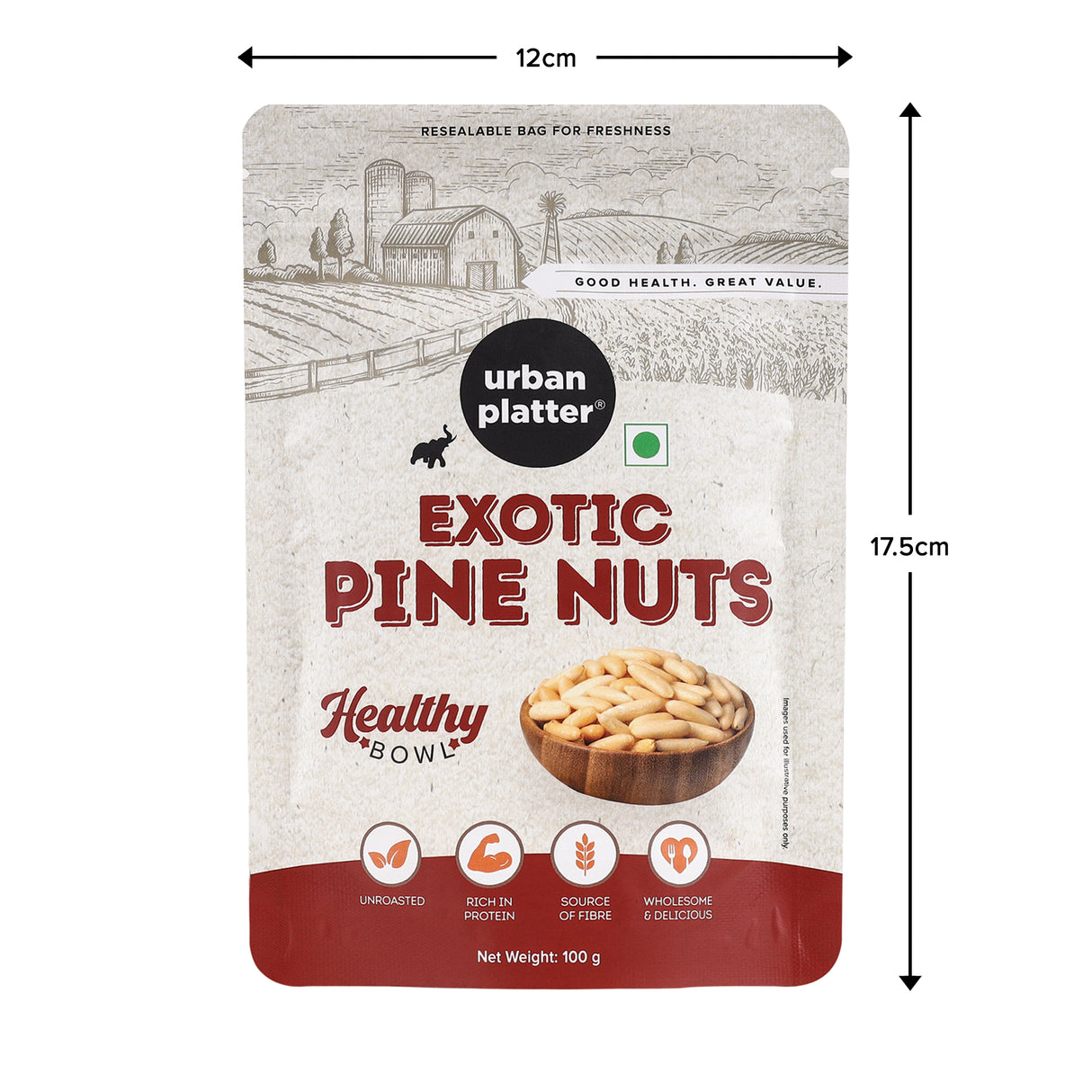 Urban Platter Lebanon Pine Nuts (Chilgoza), (Rich in Protein & Fiber, Add to Hummus & Salads, Stored in Refrigeration for Long Lasting Freshness)