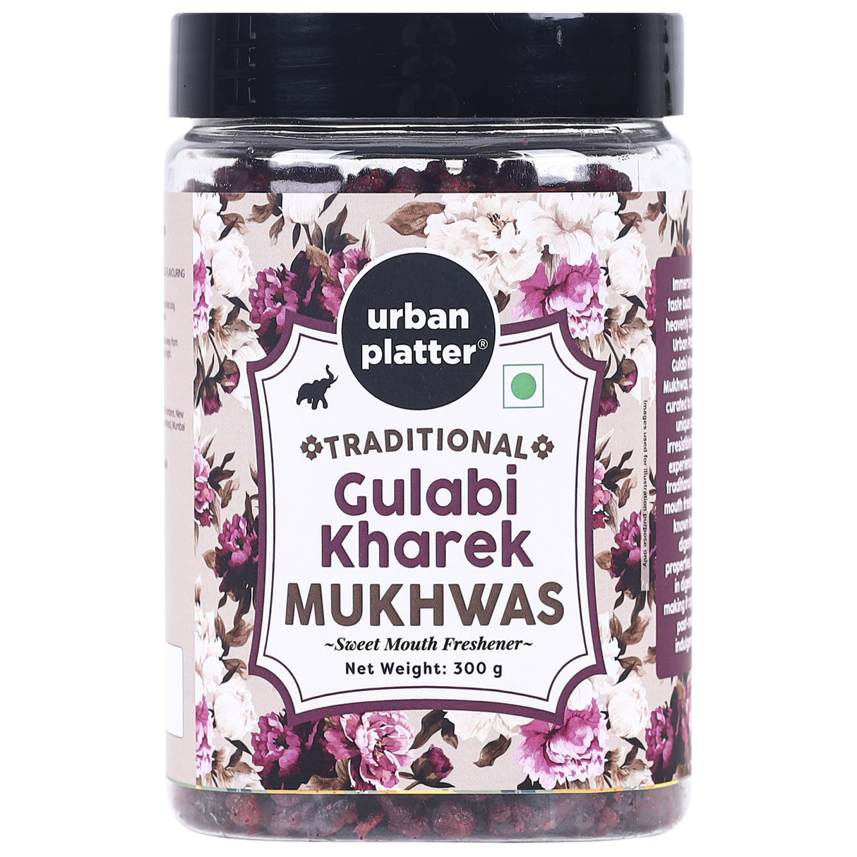 Urban Platter Gulabi Kharek Mukhwas, 300g (Mouth Freshener, Digestive, After-Meal Snack) - front pack