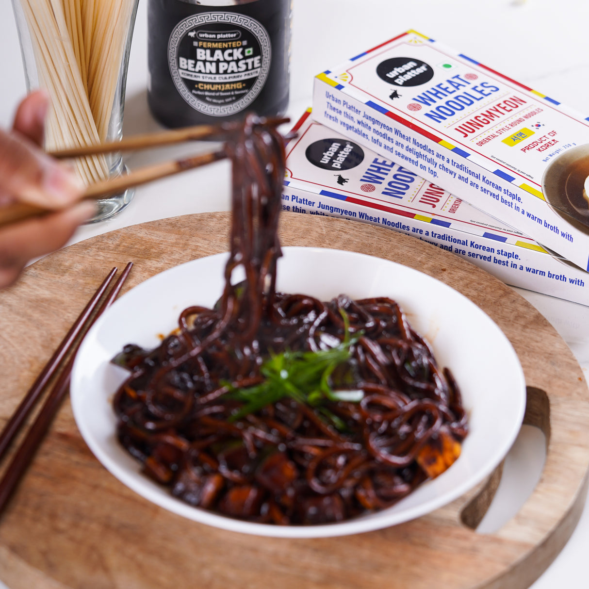 Urban Platter Jungmyeon Wheat Noodles, 250g (Round Korean Noodles | Springy & Chewy Bite | Best for Saucy & Spicy Dishes)