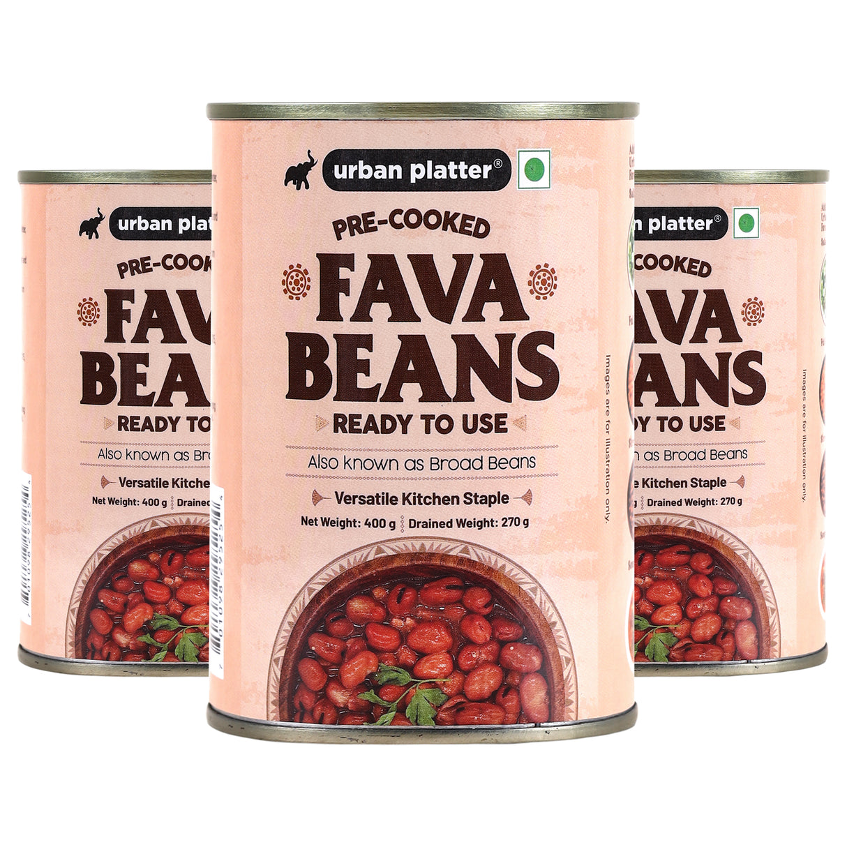 Urban Platter Canned Fava Beans, 400g (Pack of 3)(Ready to use, Cooked Fava Beans, Broad Beans, Middle Eastern Staple, Foul Medammas)