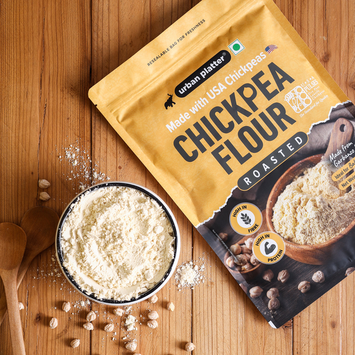 USA Roasted Chickpeas Flour, 1Kg (Besan, High in Fiber & Protein, Ideal for Baking, Gluten-free)