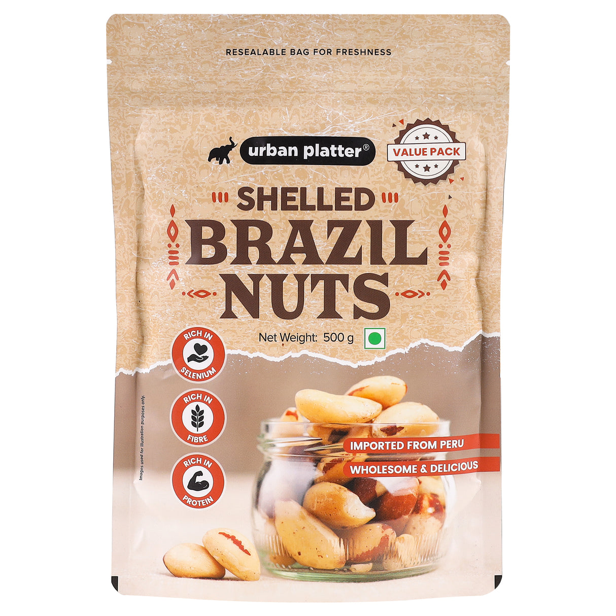Urban Platter Brazil Nuts, 500g (Rich in Selenium | Superfood | Have 1 Daily | Product of Peru)