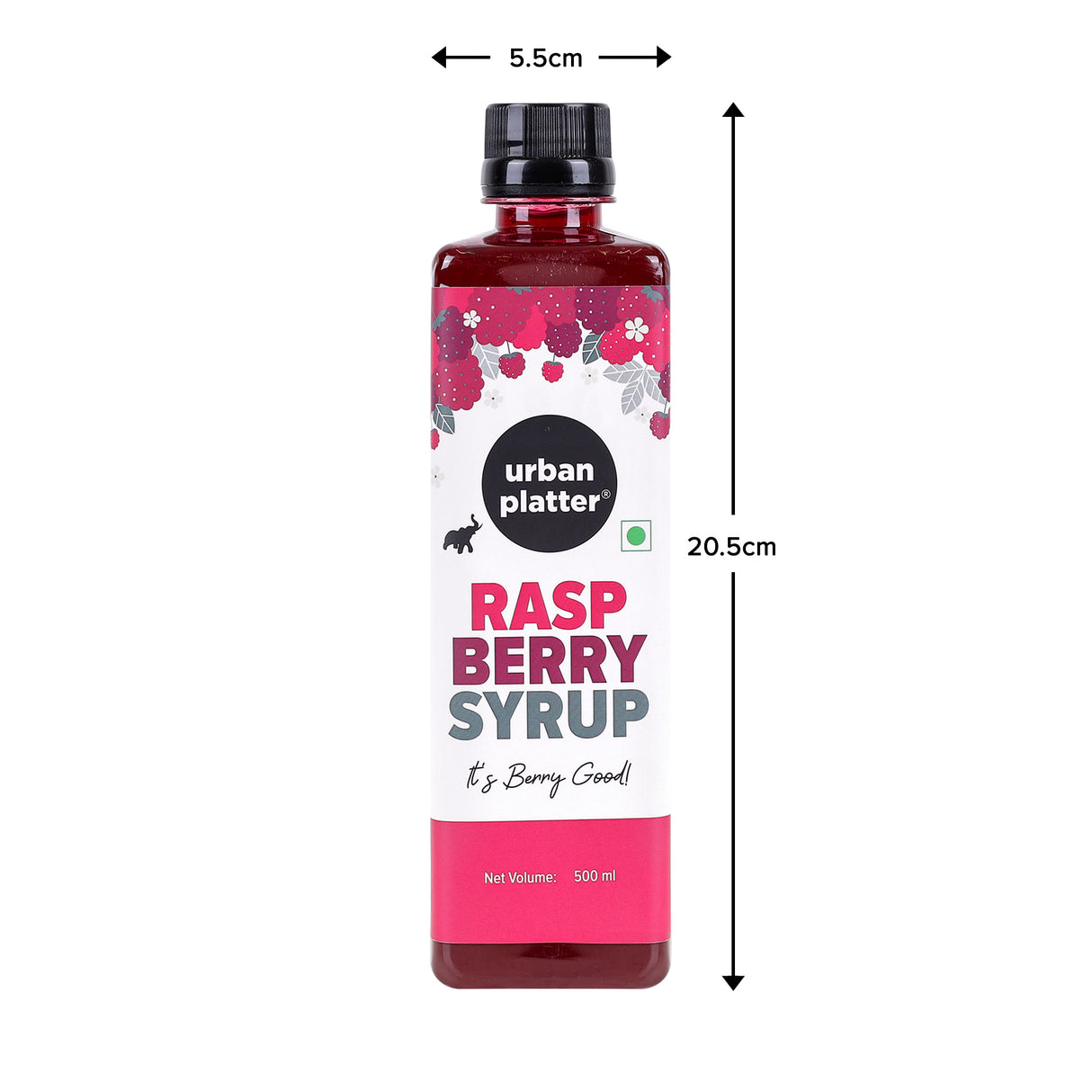 Urban Platter Raspberry Syrup, 500ml (Plant-based, Thick, Made From Real Fruits)