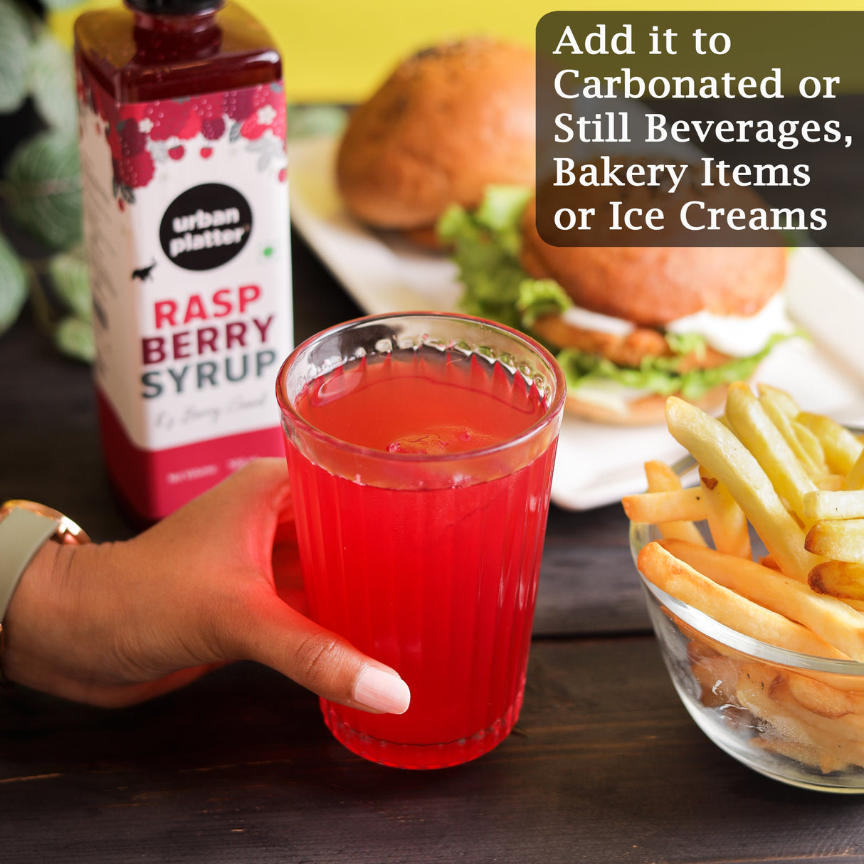 Urban Platter Raspberry Syrup, 500ml (Plant-based, Thick, Made From Real Fruits)