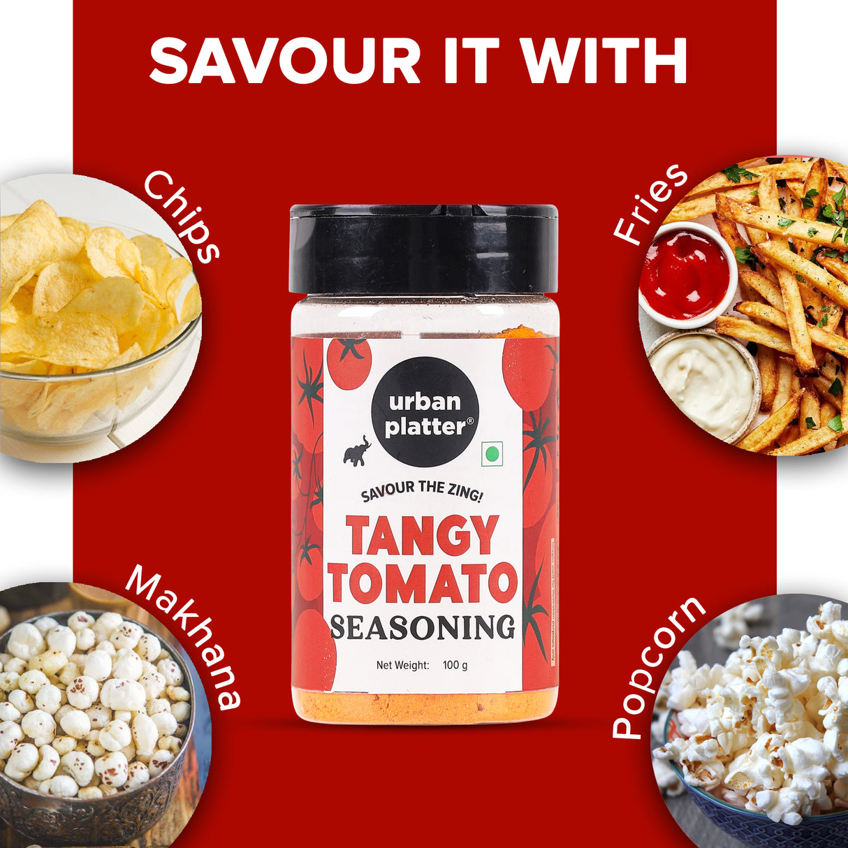 Urban Platter Tangy Tomato Seasoning, 100g (Chatpata Indian-Style Blend | Great for Fries, Popcorn, Makhanas & Salads)