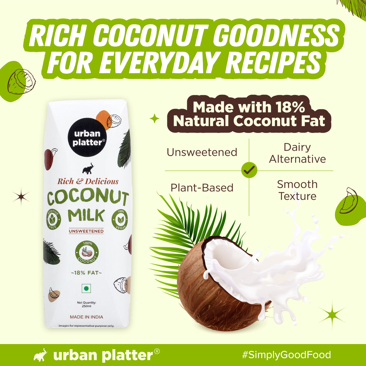 Coconut Milk, 250ml (18% Fat, 100% Natural & Unsweetened, Ideal for Curries, Baking & Desserts)